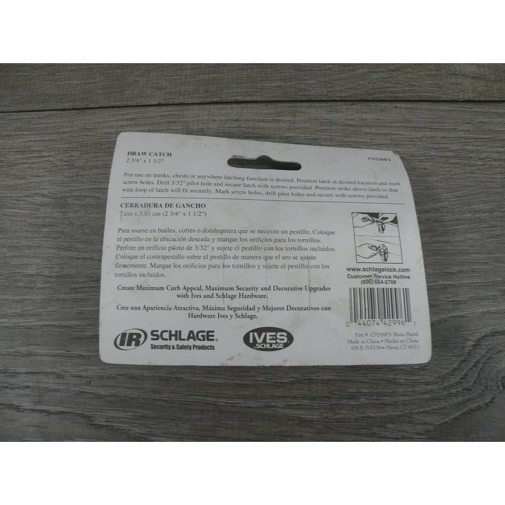New IVES Schlage C930F3 Brass Plated Draw Catch Latch Hobby Hardware 2-3/4